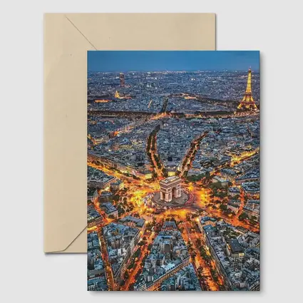 Arc de Triomphe Paris Aerial Night View