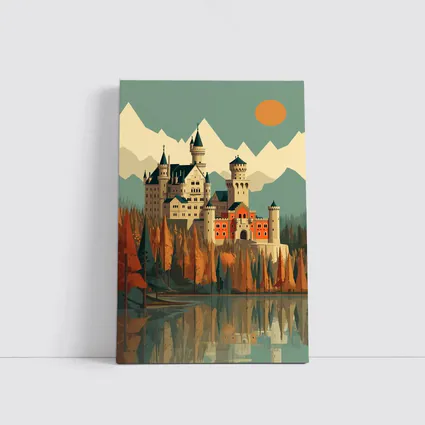 Neuschwanstein Castle Autumn Mountains Flat Art
