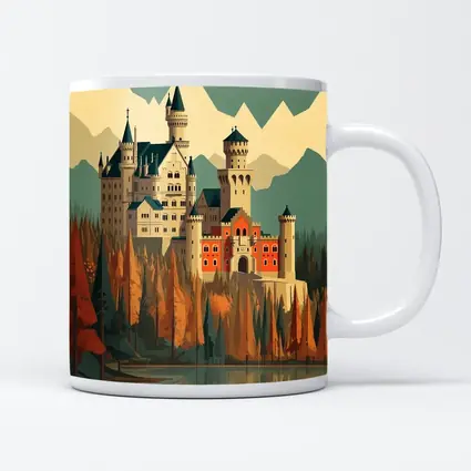 Neuschwanstein Castle Autumn Mountains Flat Art