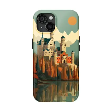 Neuschwanstein Castle Autumn Mountains Flat Art