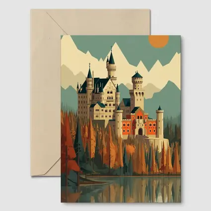Neuschwanstein Castle Autumn Mountains Flat Art