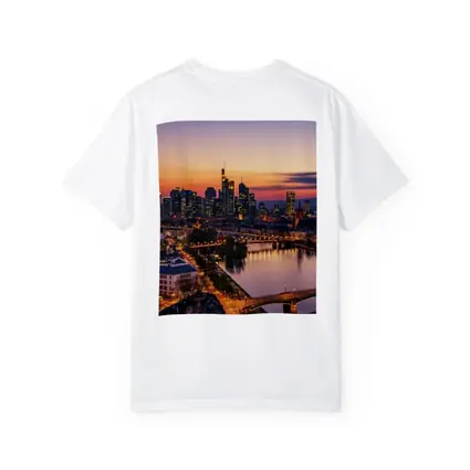 Frankfurt Skyline At Sunset Over River