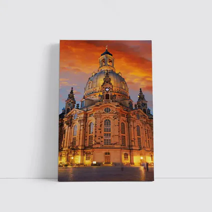 Dresden Frauenkirche Church Fiery Sunset Sky