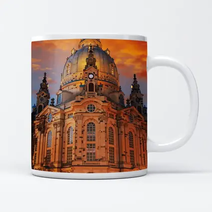 Dresden Frauenkirche Church Fiery Sunset Sky