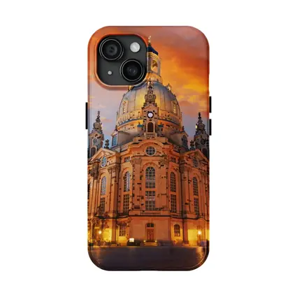 Dresden Frauenkirche Church Fiery Sunset Sky