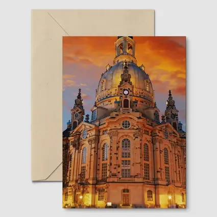 Dresden Frauenkirche Church Fiery Sunset Sky