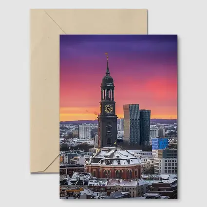 Hamburg Michel Church Tower Sunset Skyline
