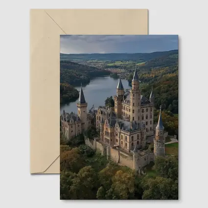 Medieval Castle Aerial View Forest Lake