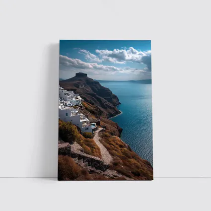 Santorini Cliffside White Buildings Aegean Sea