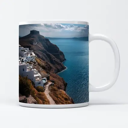 Santorini Cliffside White Buildings Aegean Sea