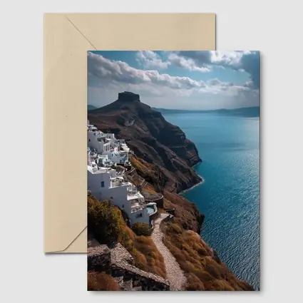 Santorini Cliffside White Buildings Aegean Sea