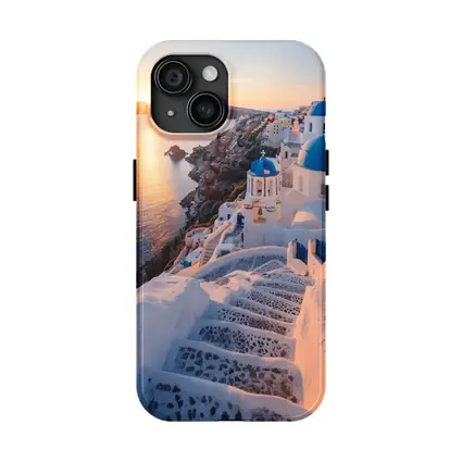 Santorini Blue Domes Sunset Greece View
