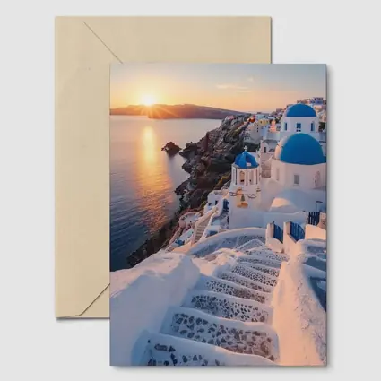 Santorini Blue Domes Sunset Greece View