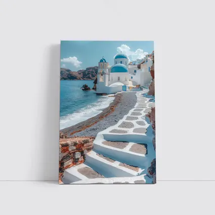 Santorini Blue Dome Church Coastal View