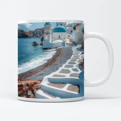 Santorini Blue Dome Church Coastal View