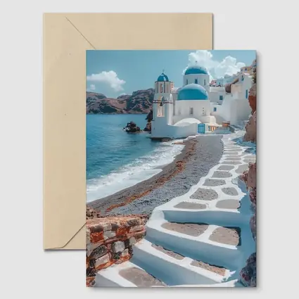 Santorini Blue Dome Church Coastal View