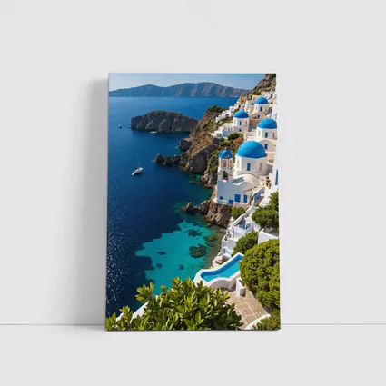 Santorini Blue Domes Cliffside Aegean Sea