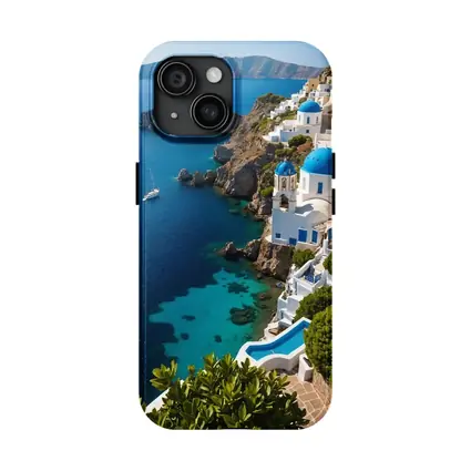 Santorini Blue Domes Cliffside Aegean Sea
