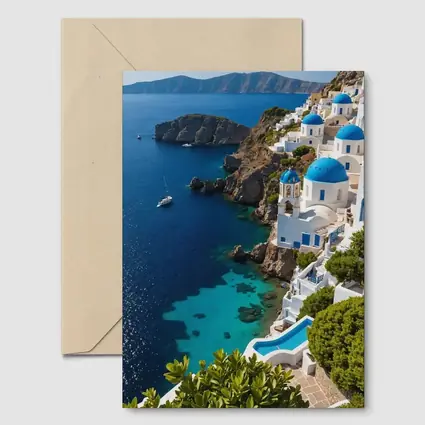 Santorini Blue Domes Cliffside Aegean Sea