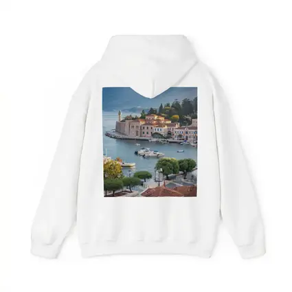 Greek Coastal Town Harbor With Mountain View