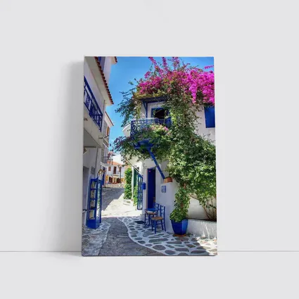 Greek Island Alley White Blue Architecture
