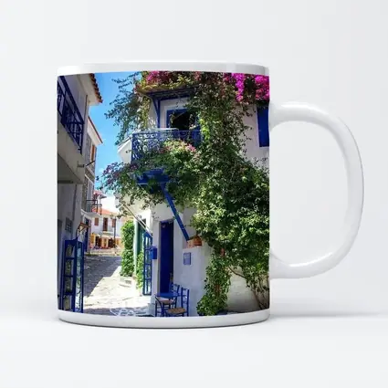 Greek Island Alley White Blue Architecture