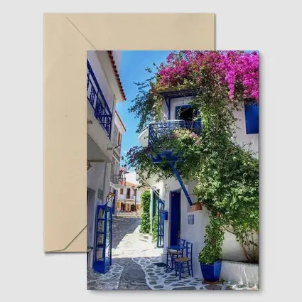 Greek Island Alley White Blue Architecture