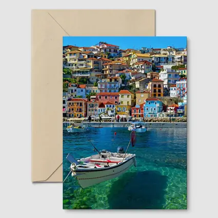 Greek Harbor Town Colorful Houses Crystal Water