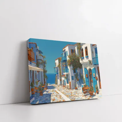 Greek Village Street Blue White Architecture