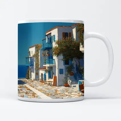 Greek Village Street Blue White Architecture