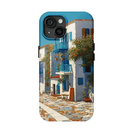Greek Village Street Blue White Architecture