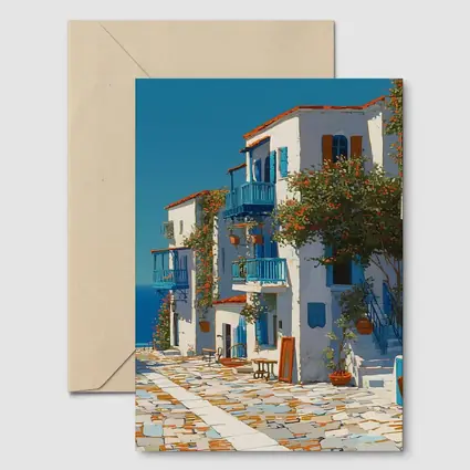 Greek Village Street Blue White Architecture