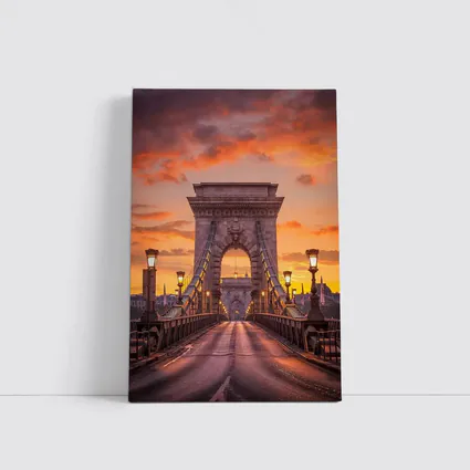 Chain Bridge Budapest Fiery Sunset Sky