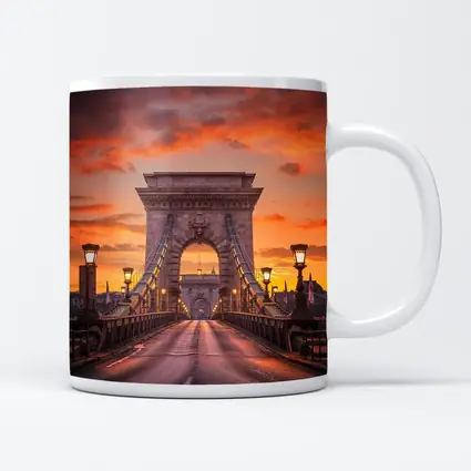 Chain Bridge Budapest Fiery Sunset Sky