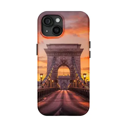 Chain Bridge Budapest Fiery Sunset Sky
