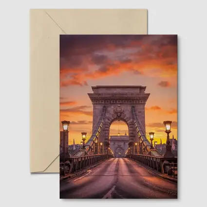 Chain Bridge Budapest Fiery Sunset Sky