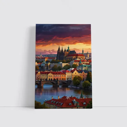 Prague Castle Skyline at Dramatic Sunset