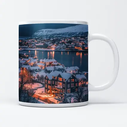Snowy Nordic Town Winter Evening Lights