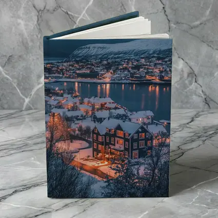 Snowy Nordic Town Winter Evening Lights