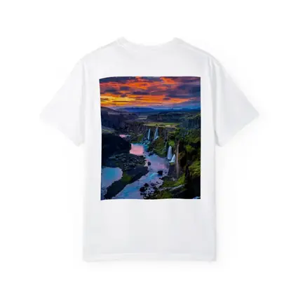 Iceland Canyon Waterfalls Fiery Sunset Sky