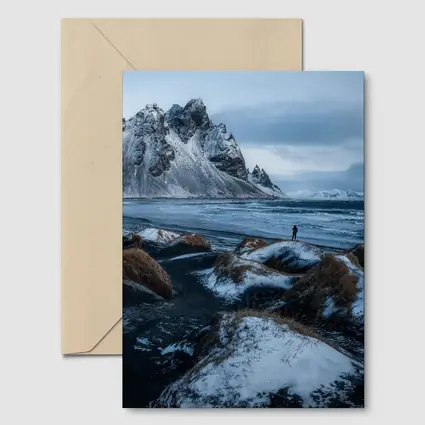 Lone Figure Stokksnes Black Sand Beach Iceland