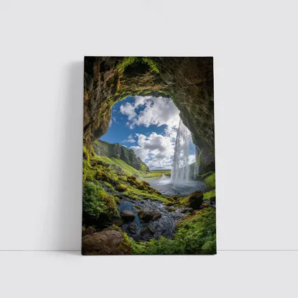 Cave View Waterfall Green Iceland Landscape