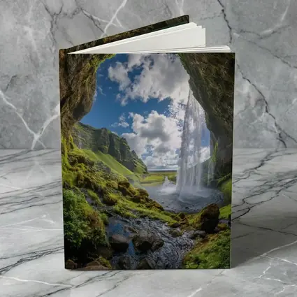 Cave View Waterfall Green Iceland Landscape