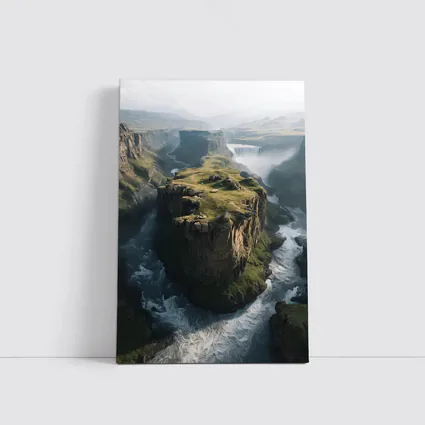 Dramatic Cliff Canyon Waterfall Misty Landscape