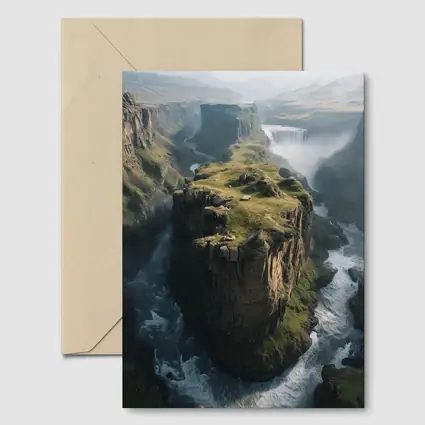 Dramatic Cliff Canyon Waterfall Misty Landscape