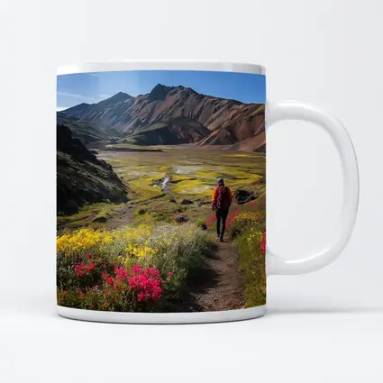 Hiker Walking Mountain Valley Wildflower Trail