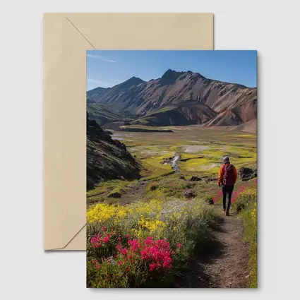 Hiker Walking Mountain Valley Wildflower Trail