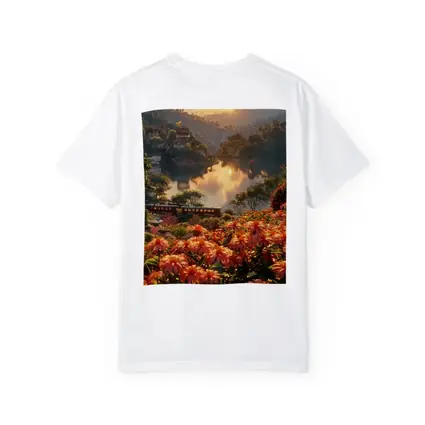 Orange Flowers River Valley Sunset Landscape