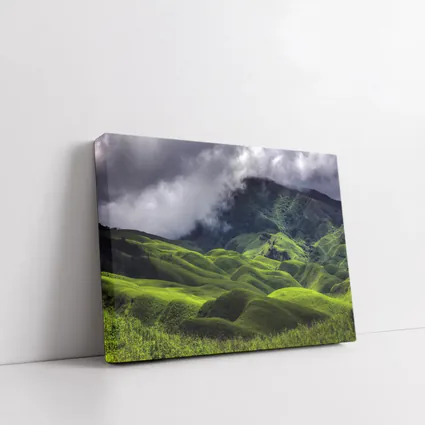 Green Rolling Hills Storm Clouds Mountains