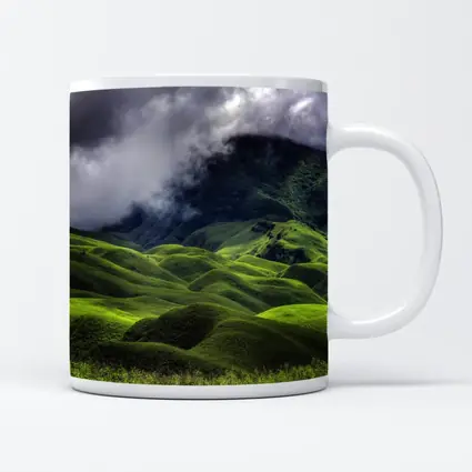 Green Rolling Hills Storm Clouds Mountains
